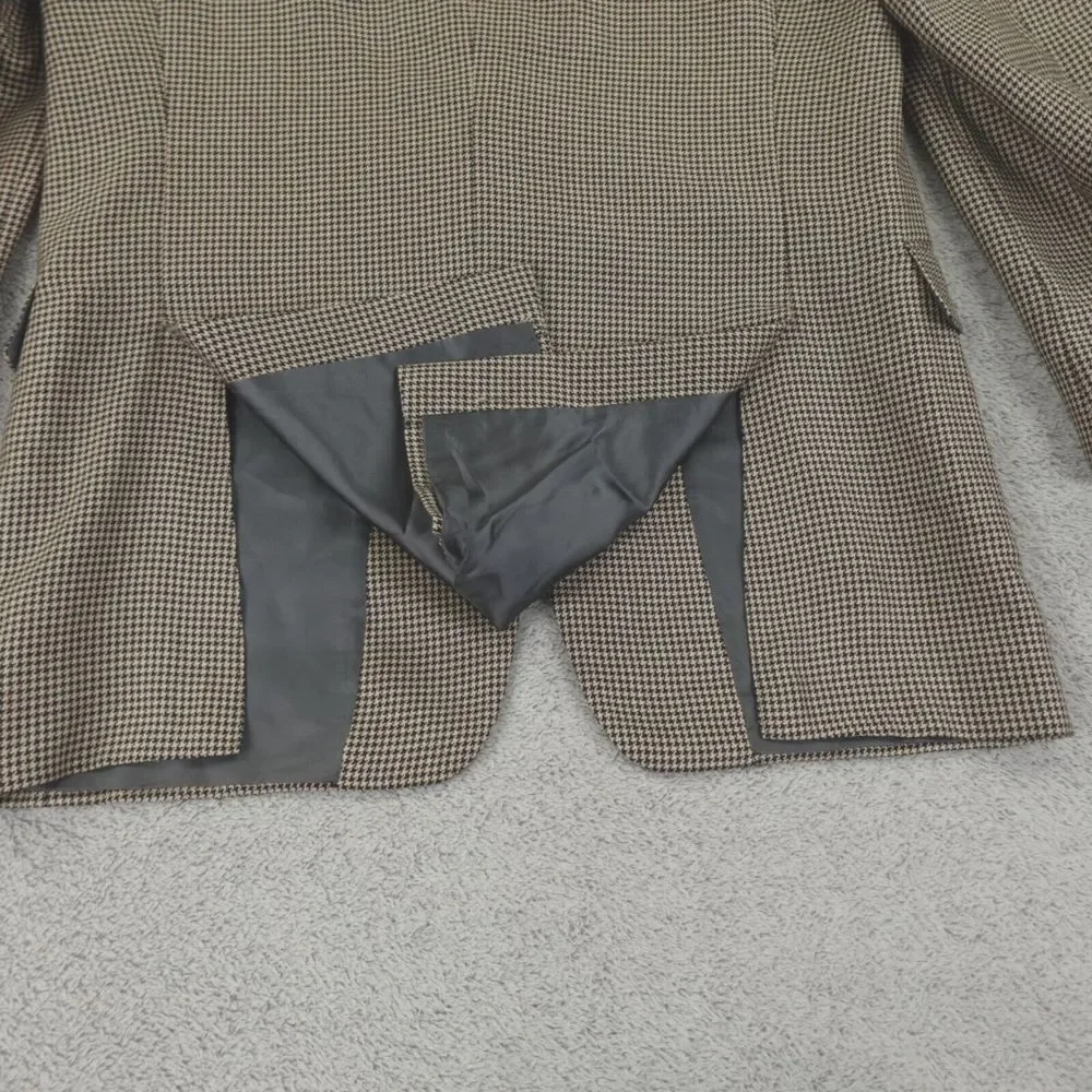 Hickey Freeman Sport Coat Mens 40R Houndstooth Tan Black Silk Camel‎ USA Blazer